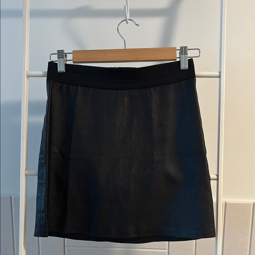 Reformation Black Leather A-Line Mini Skirt